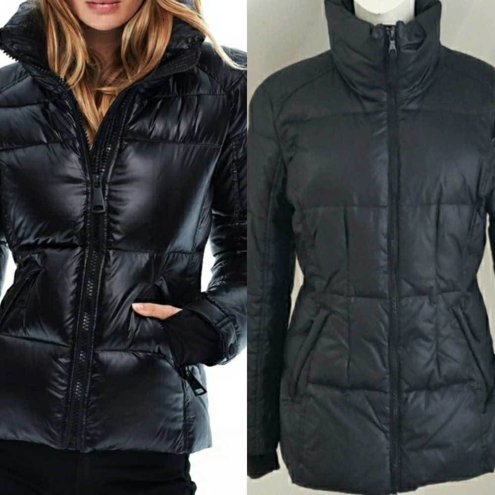 SAM Womens Kylie Jet Black Down Quilted Puffer Jacket, Size M, S13/NYC